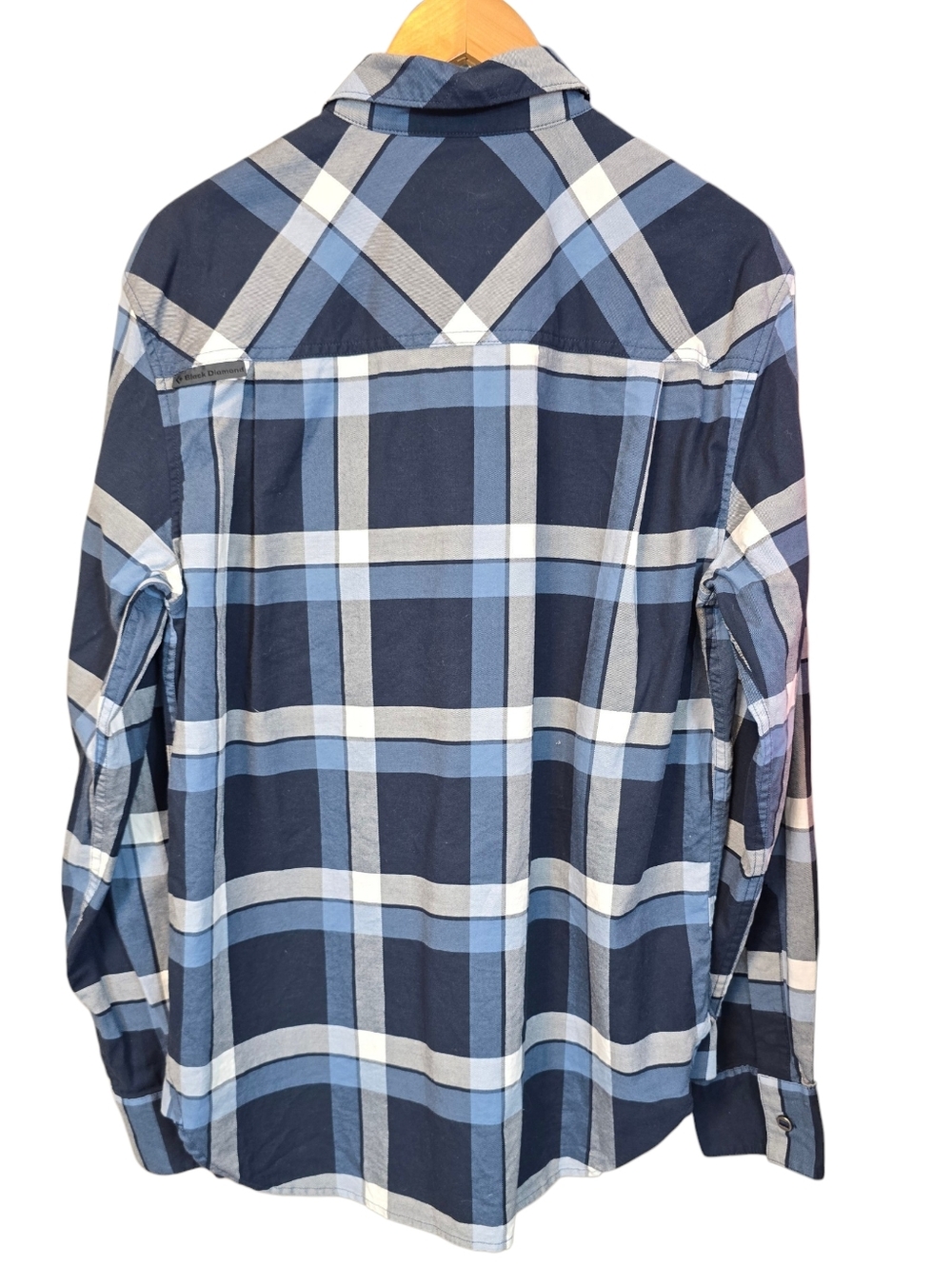 Black Diamond Plaid Button Down Shirt Organic Cotton Stretch Blue Size Medium - Picture 5 of 12